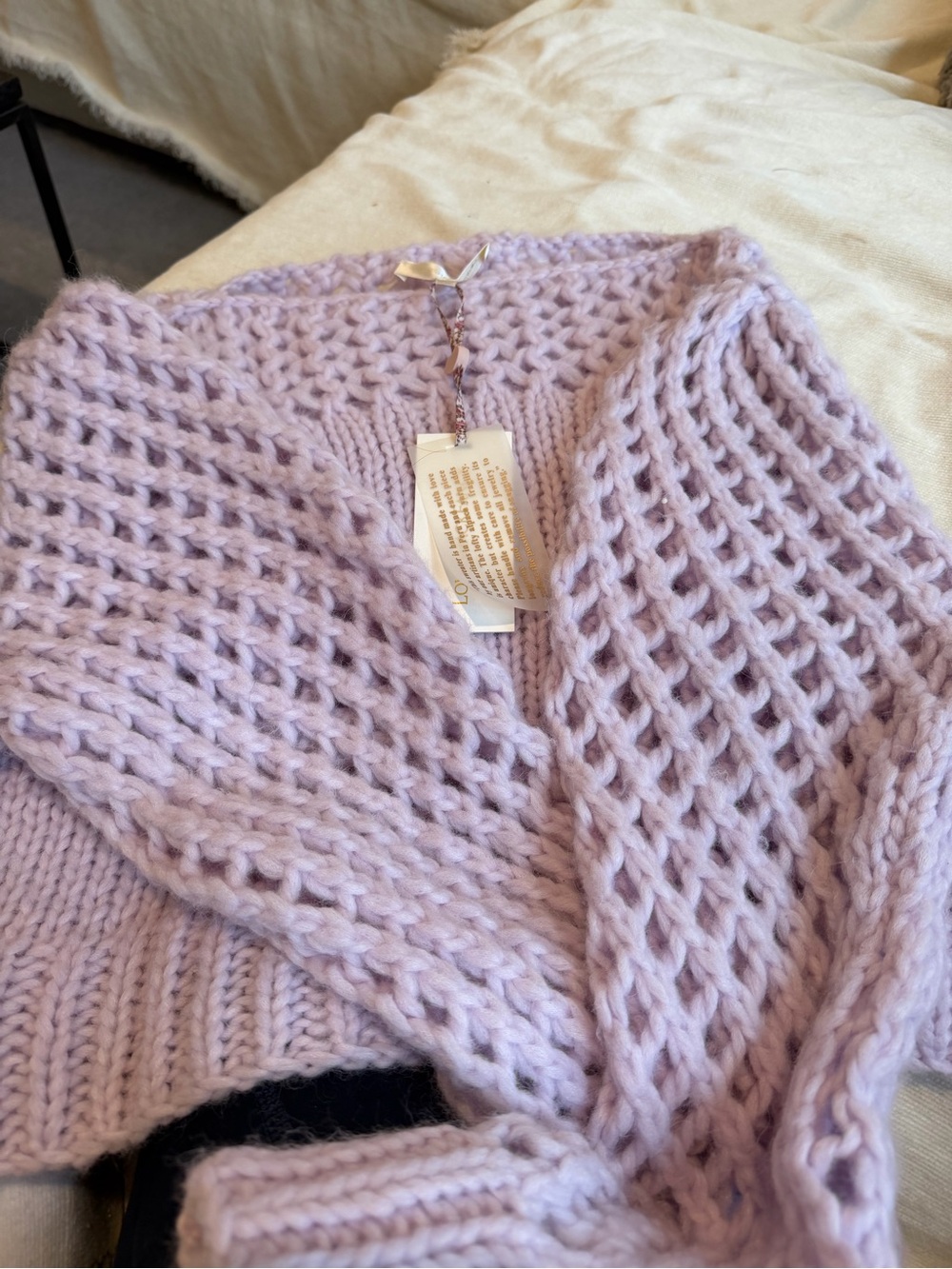 LoveShackFancy Lavender Open-Weave Knit Cardigan
